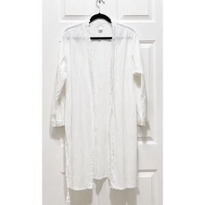 Cynthia Rowley Sleepwear White Swiss Dot Cotton Robe with Crochet Lace Trim Lrg